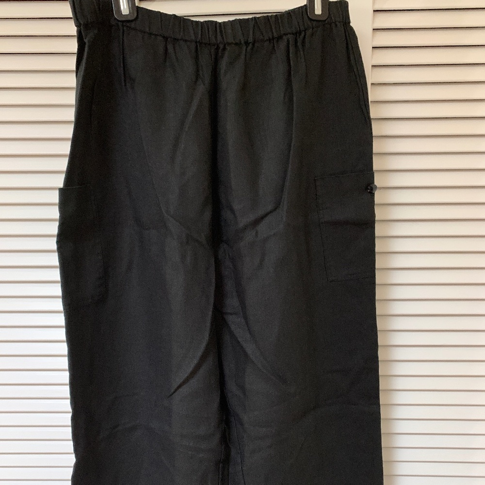 100% Linen Wide Leg Cropped Pants Elastic Waist Medium Petite